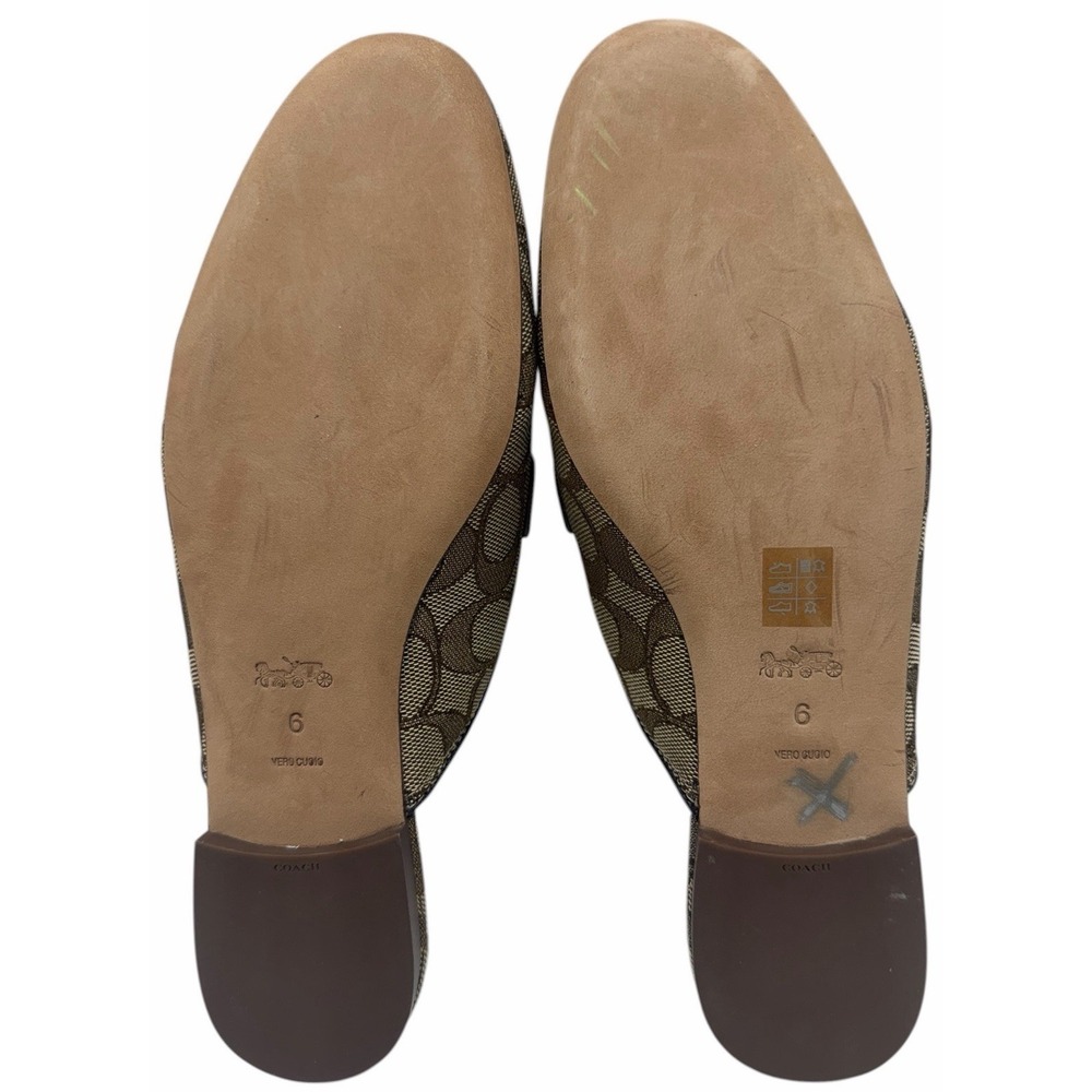 NEW‎ COACH Size 6B Women's Shoes Slide Khaki Jacquard SIG Leather Trim - Picture 7 of 8